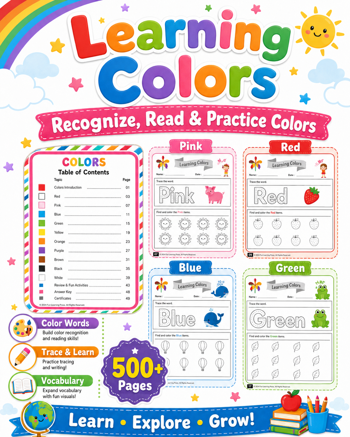 Preschool General Knowledge Worksheets Printable Bundle | 500+ Pages of Weather, Geography, Colors & Coloring Activities for Kid
