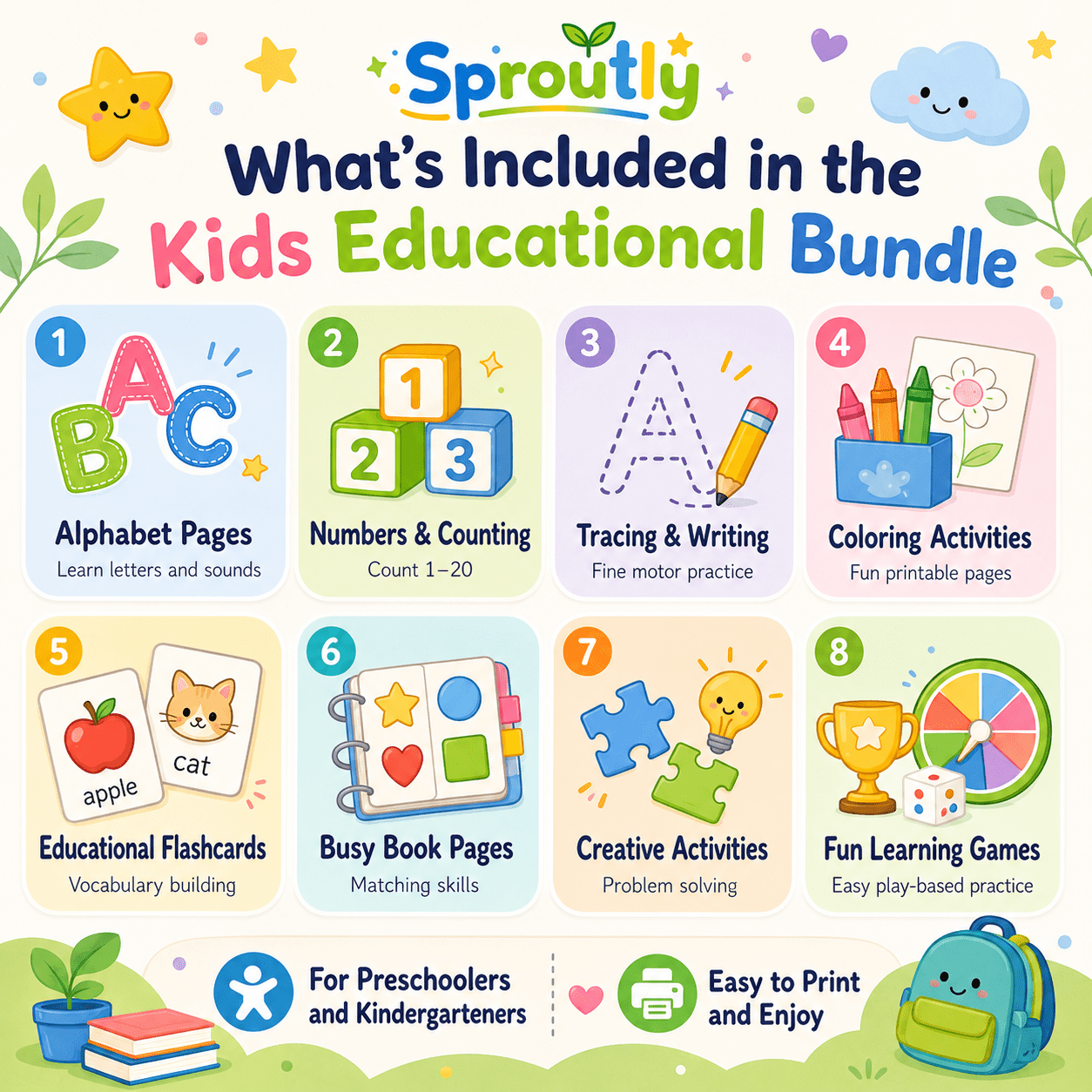 500,000+ Kids Educational Bundle PLR MRR, Printable Worksheets, Coloring Pages, Games, Preschool Learning Activities - sproutly