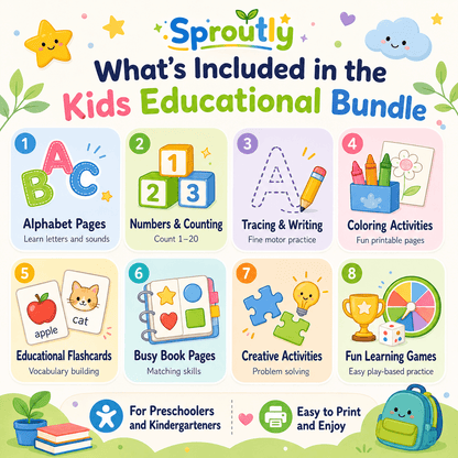 500,000+ Kids Educational Bundle PLR MRR, Printable Worksheets, Coloring Pages, Games, Preschool Learning Activities - sproutly