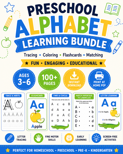 Preschool Alphabet Learning Bundle | Printable ABC Worksheets for Ages 3–6