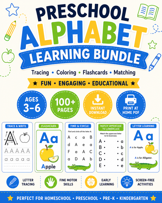 Preschool Alphabet Learning Bundle | Printable ABC Worksheets for Ages 3–6