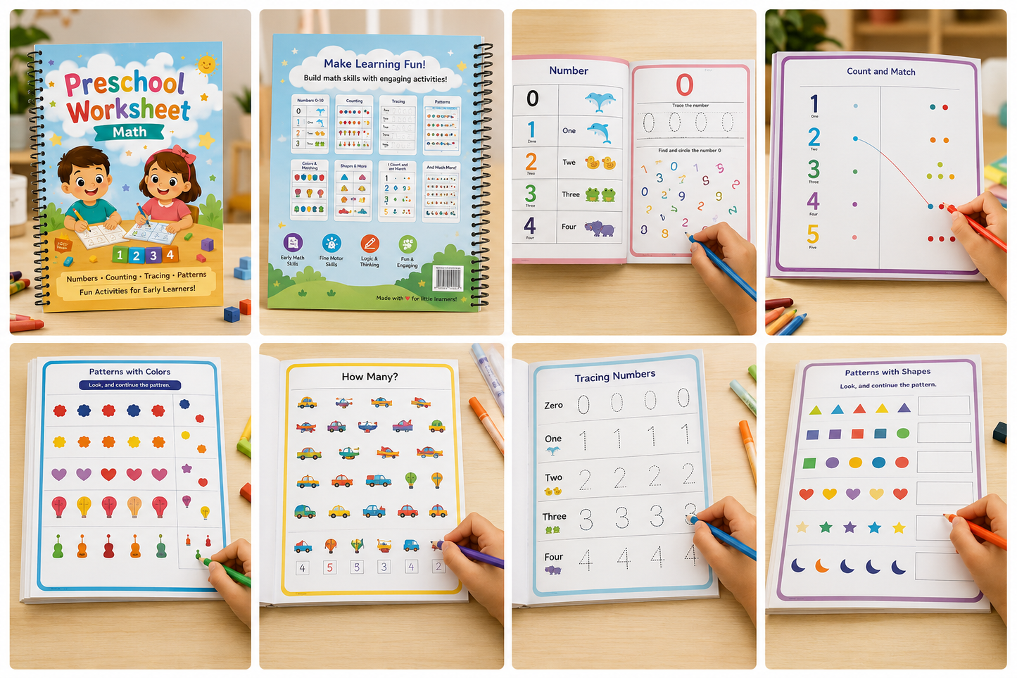 Preschool Math Worksheets Printable Bundle | Numbers 0-10 Tracing, Counting, Patterns, Pre-K &amp; Kindergarten PDF Activities