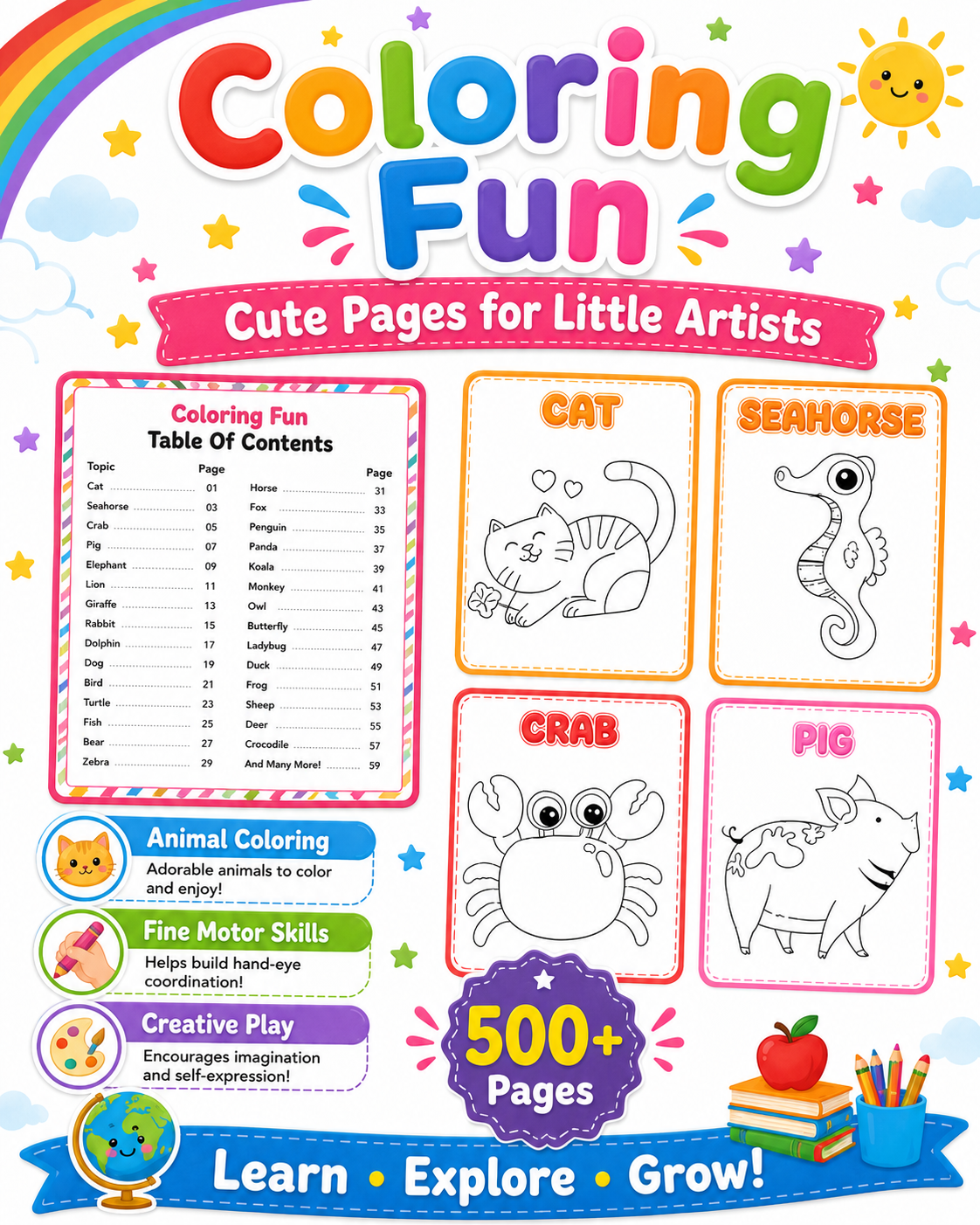 Preschool General Knowledge Worksheets Printable Bundle | 500+ Pages of Weather, Geography, Colors &amp; Coloring Activities for Kid
