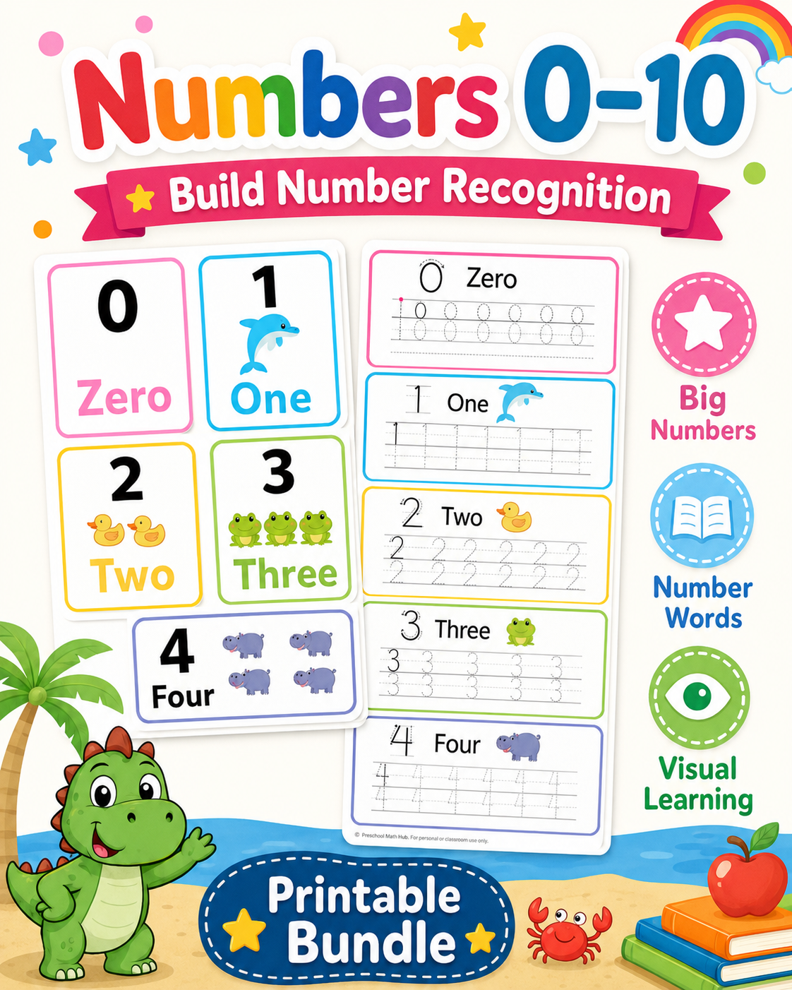 Preschool Math Worksheets Printable Bundle | Numbers 0-10 Tracing, Counting, Patterns, Pre-K &amp; Kindergarten PDF Activities