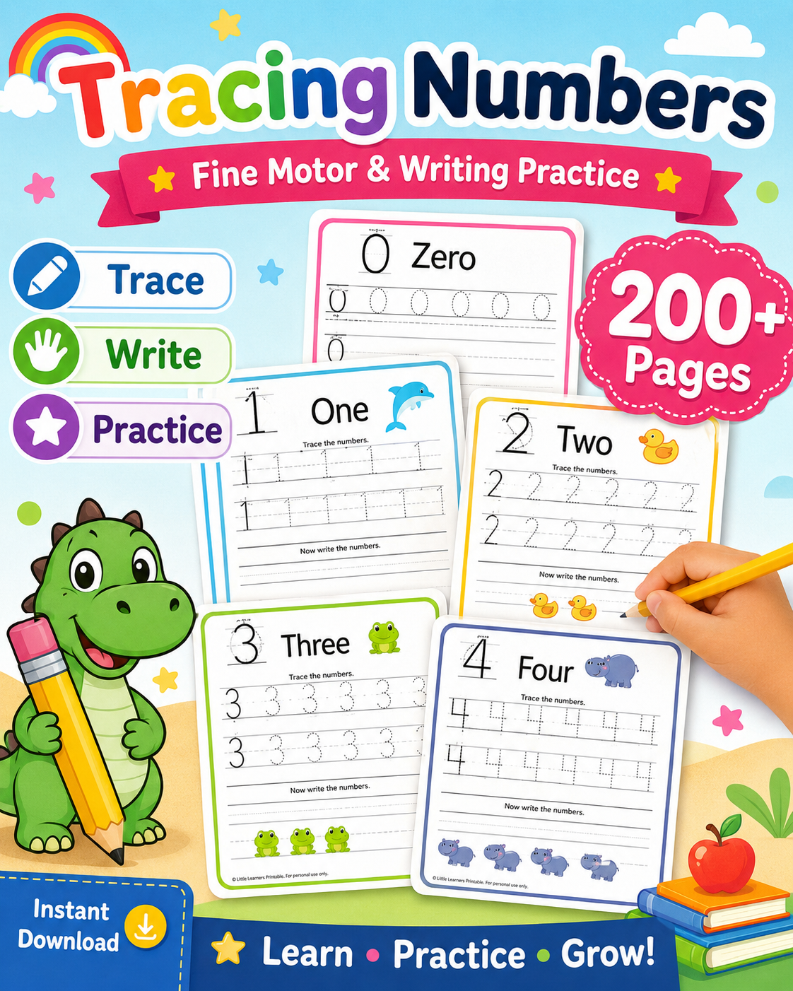 Preschool Math Worksheets Printable Bundle | Numbers 0-10 Tracing, Counting, Patterns, Pre-K &amp; Kindergarten PDF Activities