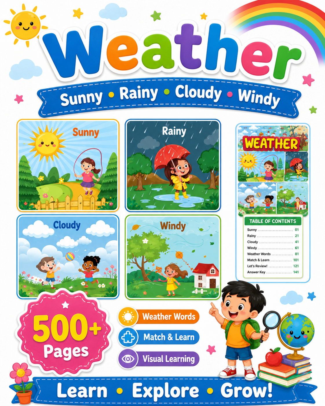 Preschool General Knowledge Worksheets Printable Bundle | 500+ Pages of Weather, Geography, Colors &amp; Coloring Activities for Kid
