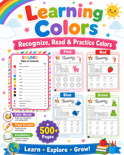 Preschool General Knowledge Worksheets Printable Bundle | 500+ Pages of Weather, Geography, Colors &amp; Coloring Activities for Kid