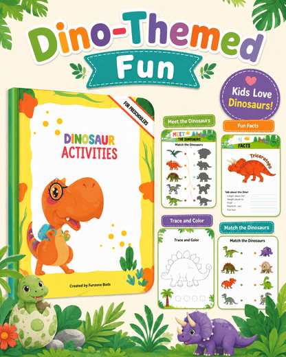 Dinosaur Activities Preschool Workbook – 31 Printable Pages + 500 Bonus Worksheets | Fun Dinosaur Activity Book for Kids Ages 3–6 | Coloring, Tracing, Matching, Cut &amp; Paste - sproutly