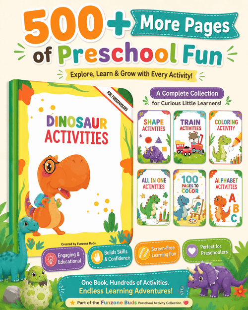 Dinosaur Activities Preschool Workbook – 31 Printable Pages + 500 Bonus Worksheets | Fun Dinosaur Activity Book for Kids Ages 3–6 | Coloring, Tracing, Matching, Cut &amp; Paste - sproutly