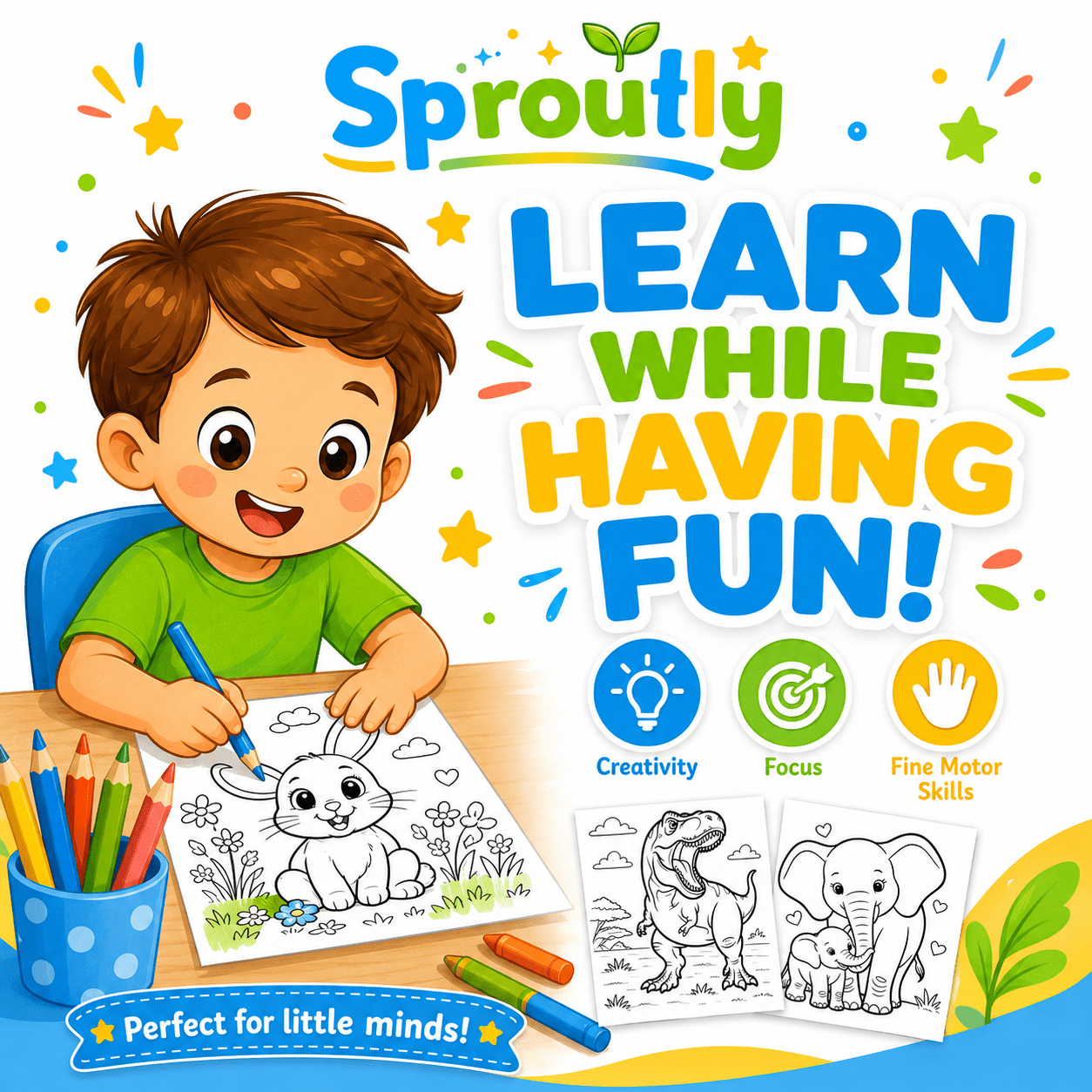 Mega Pack de Coloriage Enfants 3000+ Pages PDF, Livre de Coloriage Imprimable, Activités Créatives, Animaux Dinosaures Princesses, Téléchargement Instantané - sproutly